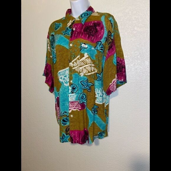 Vintage Guess by‎ Georges Marciano Hawaiian Fish print Retro Button Down - Picture 2 of 10